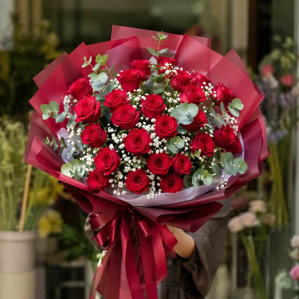 Bó hoa hồng đỏ Valentine sang trọng