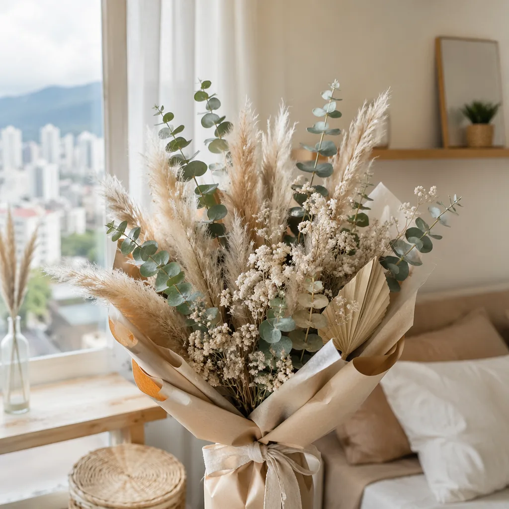 Hoa khô Gen Z Đà Nẵng 2026: tự bó từ eucalyptus, pampas