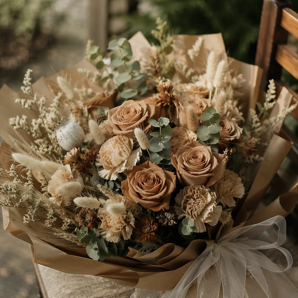 Bó hoa tone đất pre-wedding phối ảnh vintage 2026 - hình 1