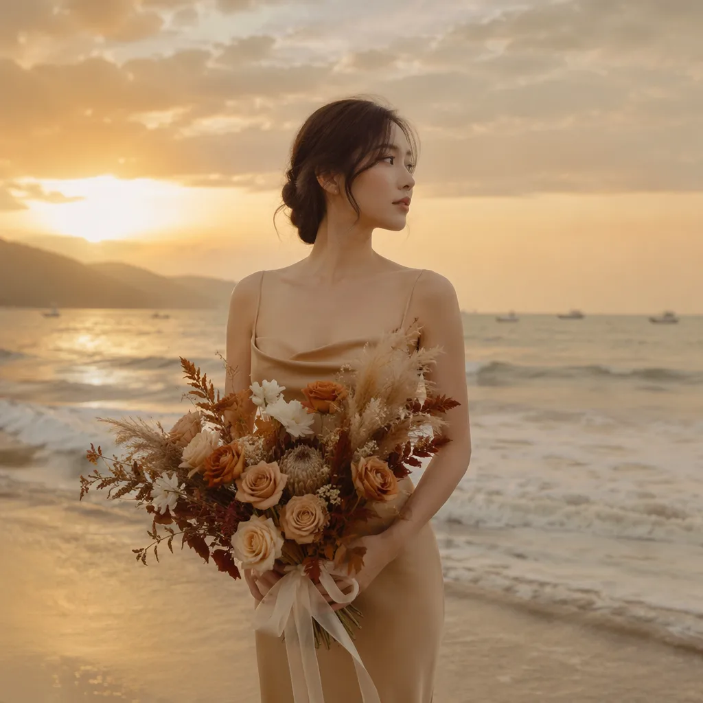 Bó hoa tone đất pre-wedding phối ảnh vintage 2026 - hình 2