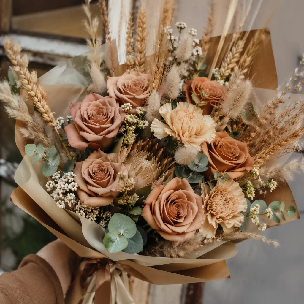 Bó hoa tone đất pre-wedding phối ảnh vintage 2026 - hình 3