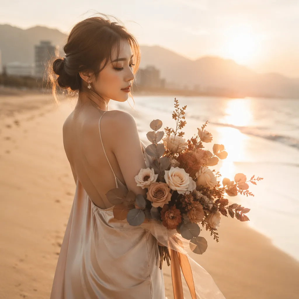 Bó hoa tone đất pre-wedding phối ảnh vintage 2026 - hình 4