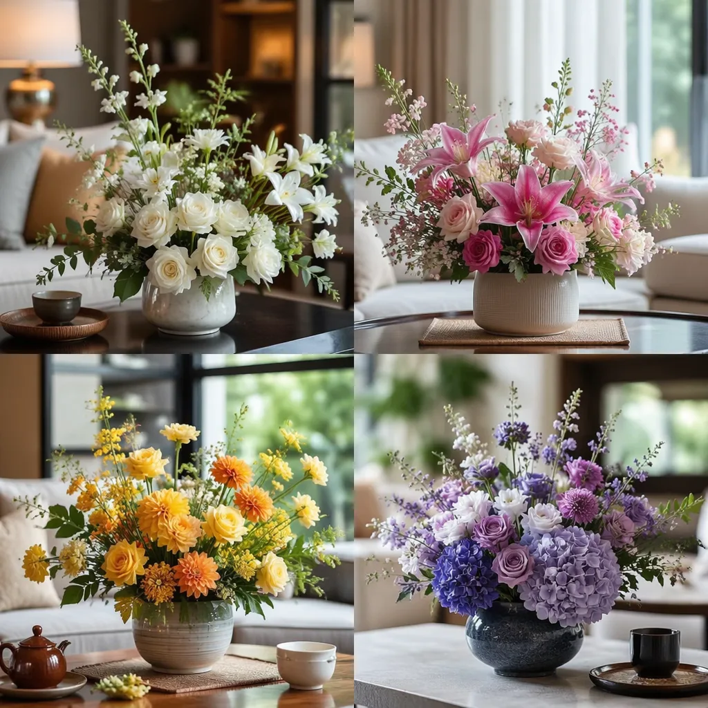 Phối màu hoa phòng khách theo tone khác nhau