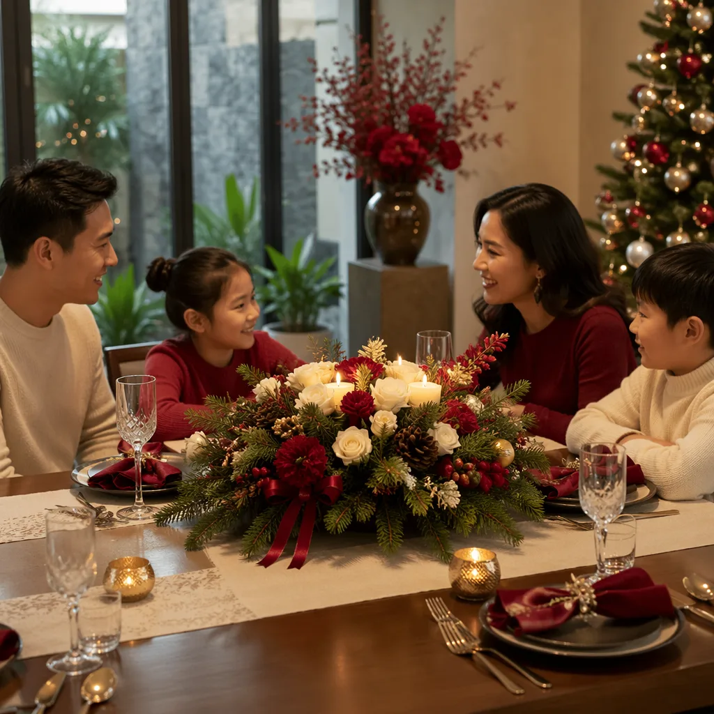 Cách cắm tiểu cảnh bàn ăn Noel 2026 đẹp, gọn ở Đà Nẵng - hình 2