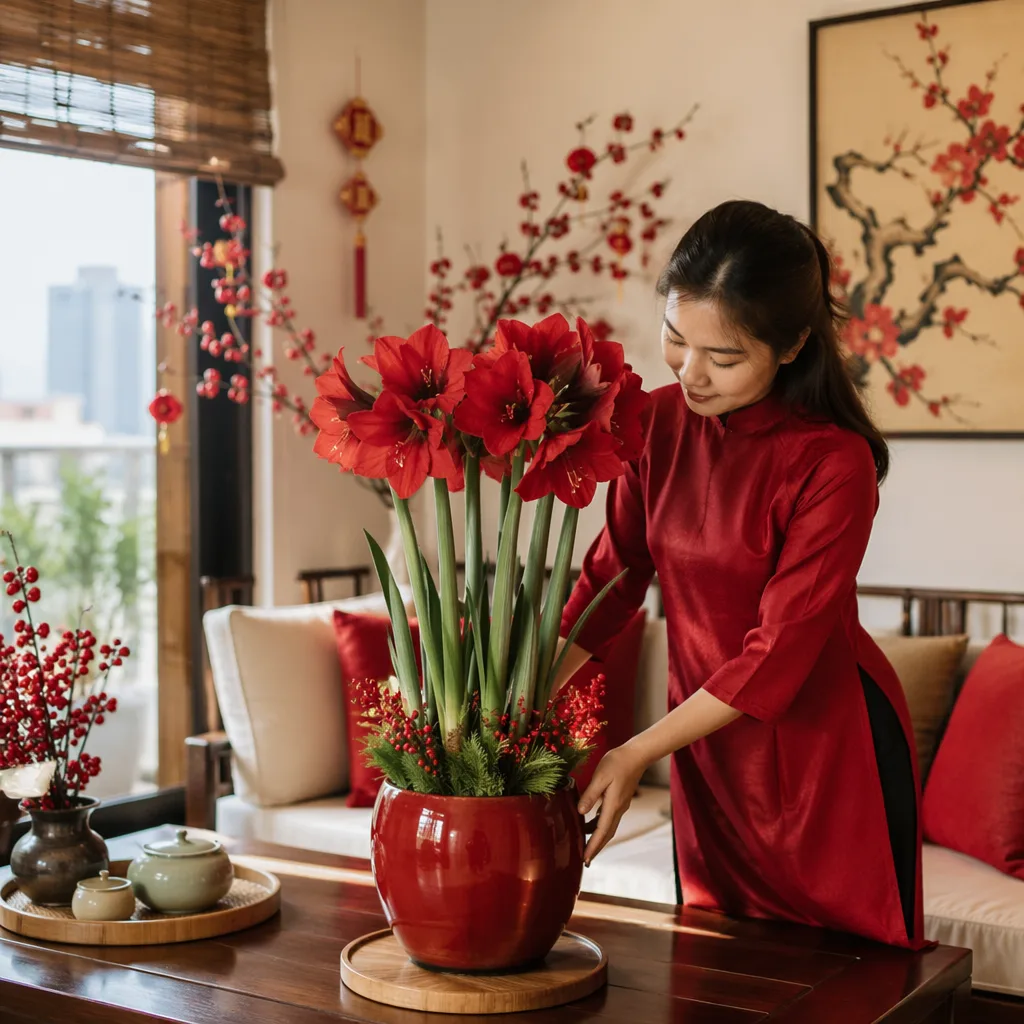 Amaryllis Đà Nẵng: loa kèn đỏ Tết 2026 phòng khách - hình 2