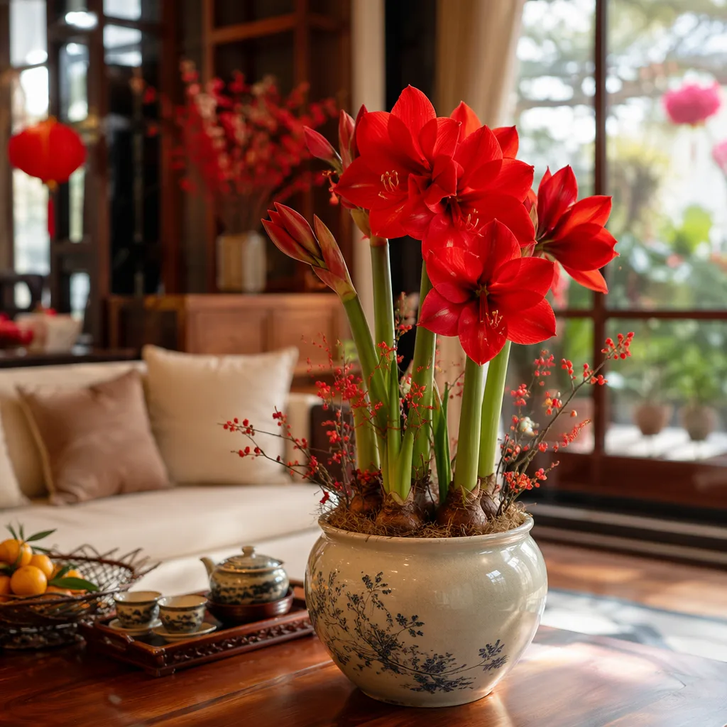 Amaryllis Đà Nẵng: loa kèn đỏ Tết 2026 phòng khách
