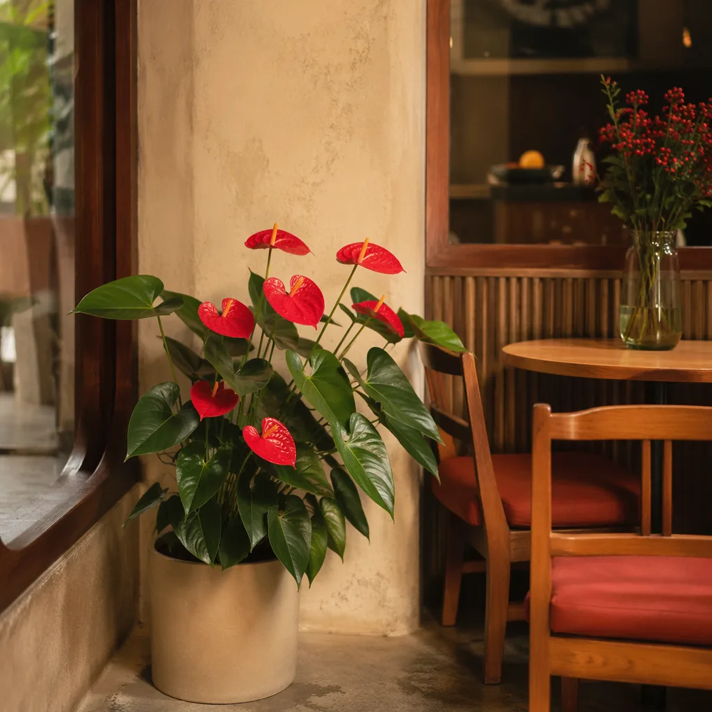 Cây trầu bà đỏ Đà Nẵng: decor quán cafe tone đỏ ấm - hình 2