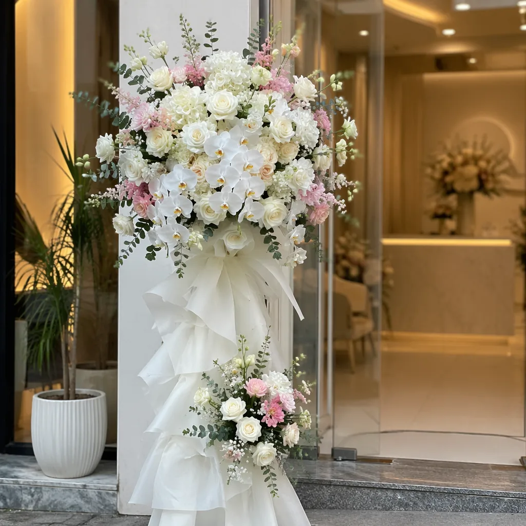 Hoa khai trương spa clinic tone trắng pastel tại Đà Nẵng - hình 1