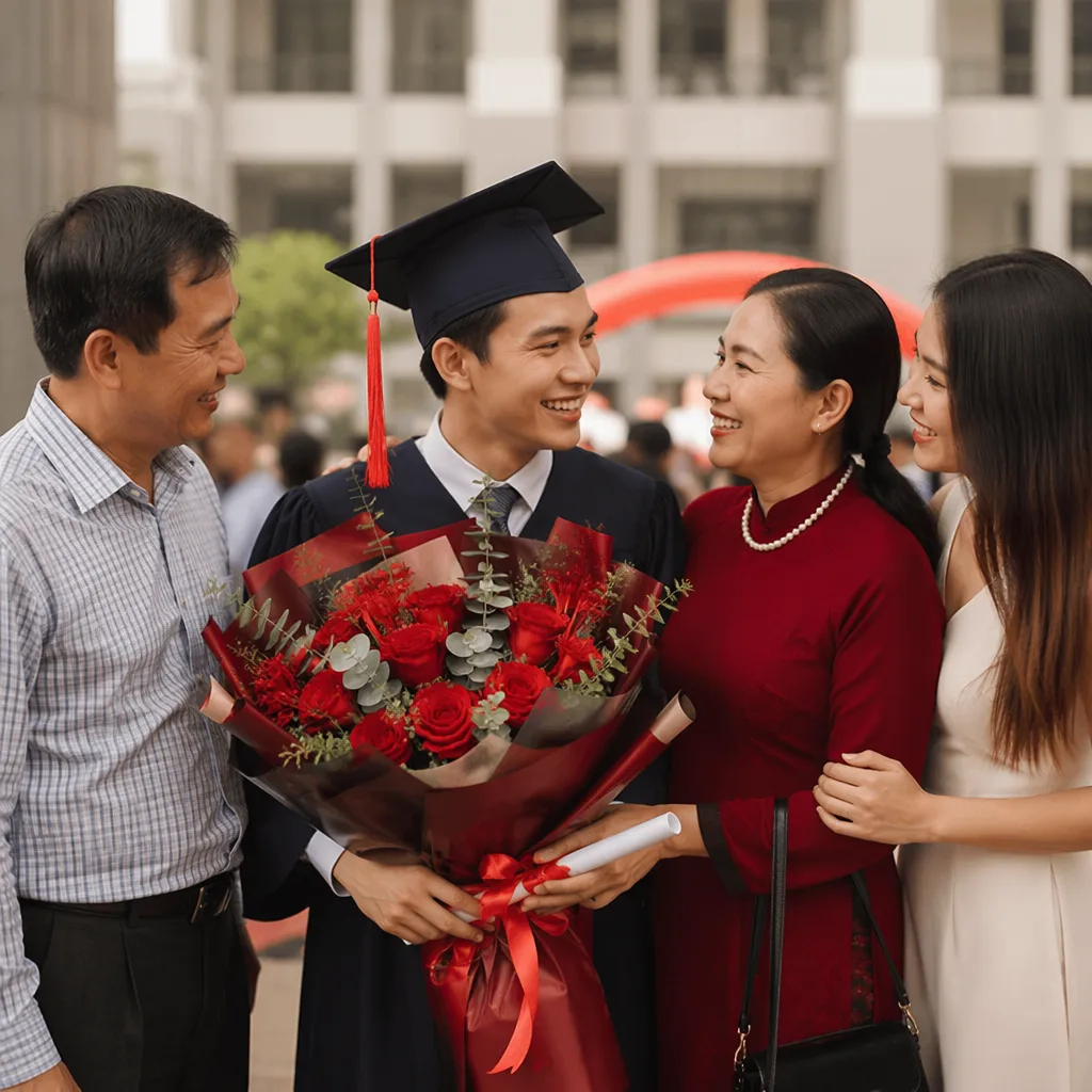 Hoa tốt nghiệp Bách khoa Đà Nẵng tone đỏ truyền thống - hình 2