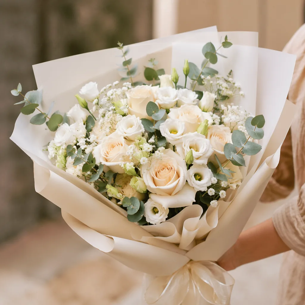 Hoa tốt nghiệp Hàn Quốc Đà Nẵng tone be trắng - hình 1