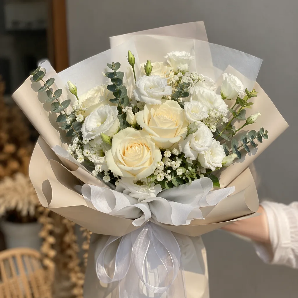 Hoa tốt nghiệp Hàn Quốc Đà Nẵng tone be trắng - hình 3