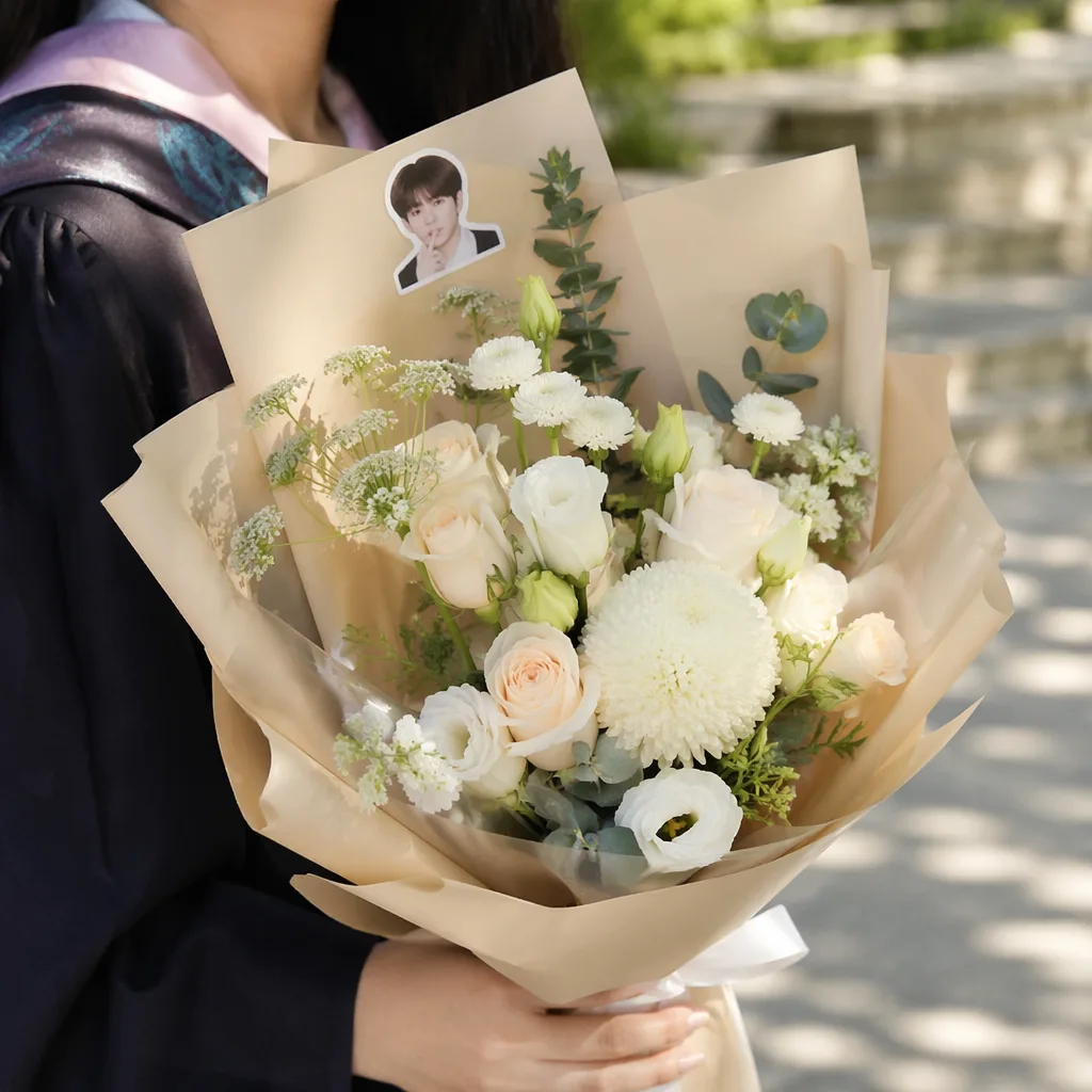 Hoa tốt nghiệp Hàn Quốc Đà Nẵng tone be trắng