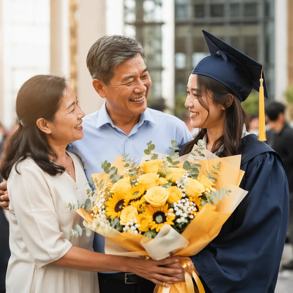Hoa tốt nghiệp Kinh tế ĐN tone vàng thịnh vượng - hình 2