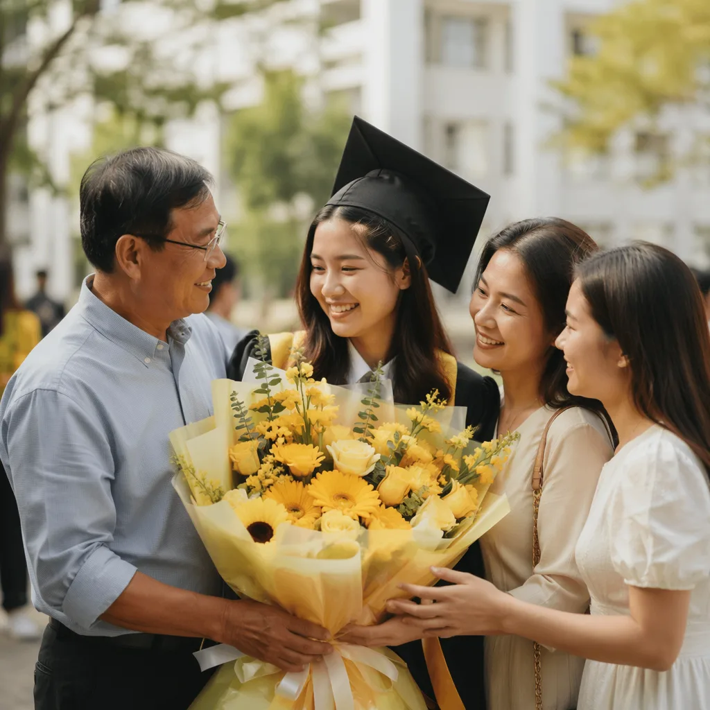 Hoa tốt nghiệp Kinh tế ĐN tone vàng thịnh vượng - hình 4