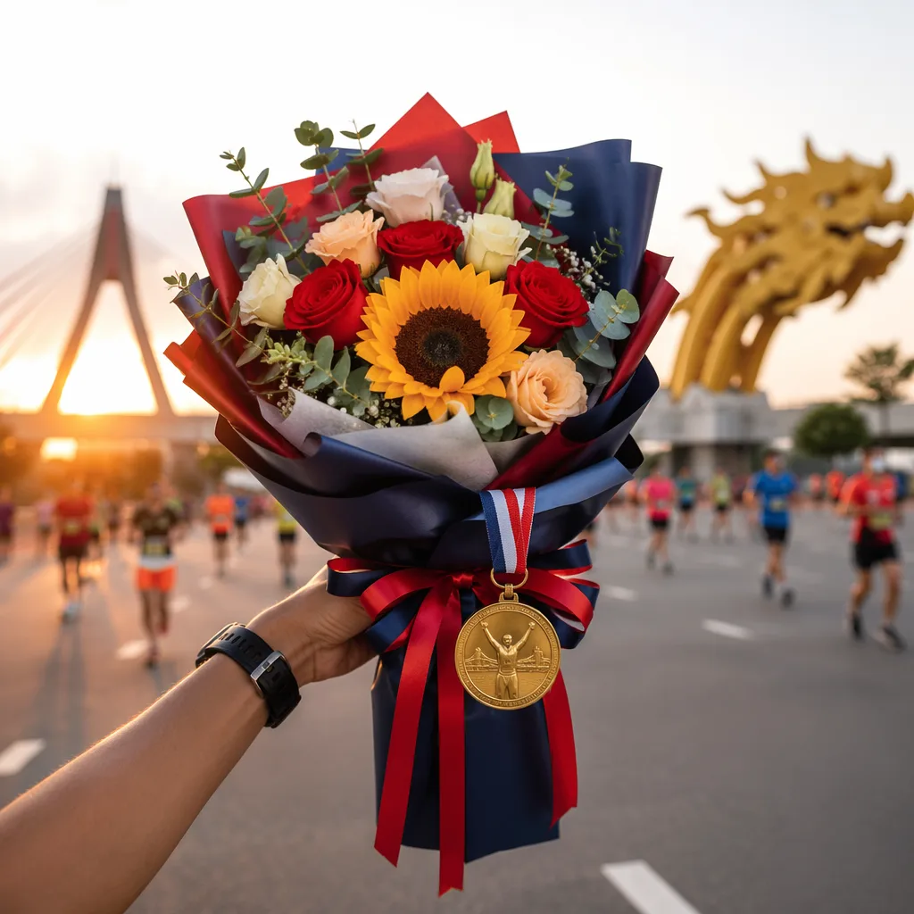 Hoa marathon finisher: bó hoa kèm medal tại Đà Nẵng