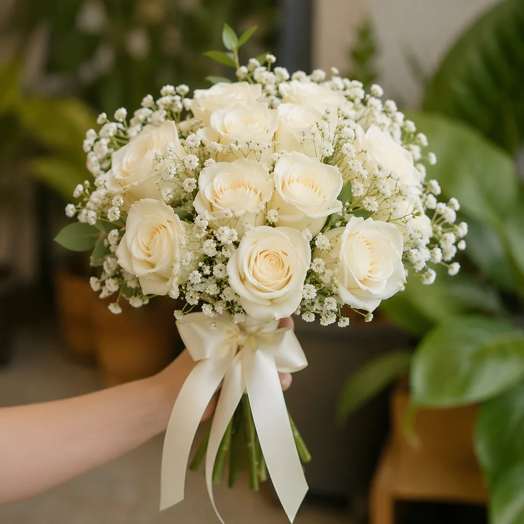 Bó hoa cưới 200k hồng trắng: Bó cầm tay đơn giản - hình 1
