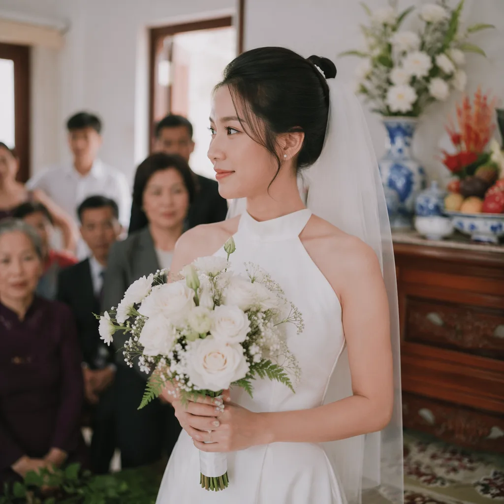 Bó hoa cưới 200k hồng trắng: Bó cầm tay đơn giản - hình 2