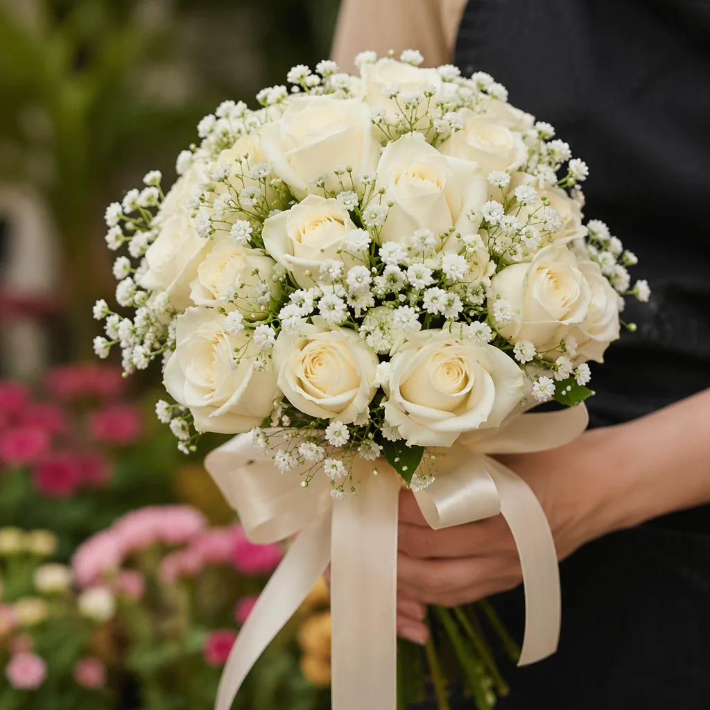 Bó hoa cưới 200k hồng trắng: Bó cầm tay đơn giản - hình 3