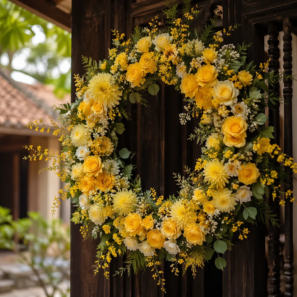 Vòng hoa wedding vàng cho cổng cưới Việt cổ - hình 3