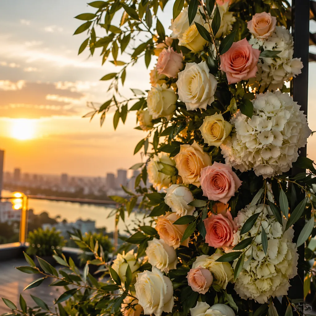 Hoa cưới rooftop Đà Nẵng: Helio, F-hotel lễ cưới cao tầng - hình 1