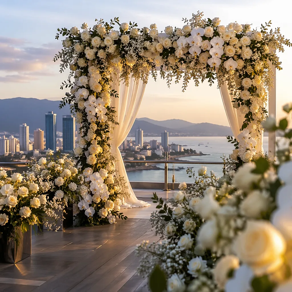 Hoa cưới rooftop Đà Nẵng: Helio, F-hotel lễ cưới cao tầng