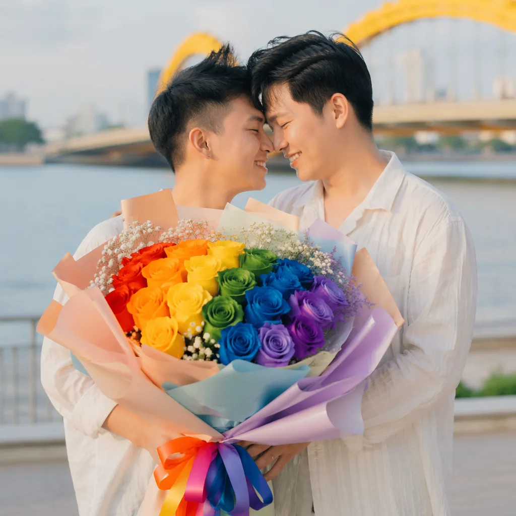 Hoa LGBTQ Pride Đà Nẵng: bó cầu vồng tháng 6 2026