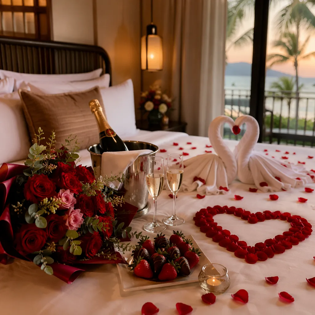 Honeymoon Đà Nẵng hoa decor resort tuần trăng mật 2026