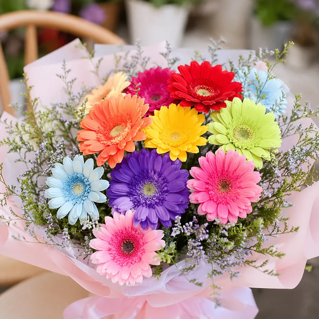 Gerbera mini Đà Nẵng cho bé gái: bó 7 màu cầu vồng - hình 1