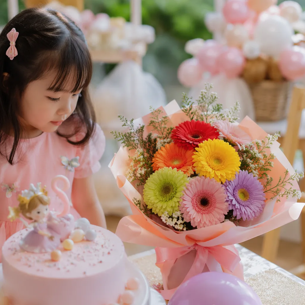 Gerbera mini Đà Nẵng cho bé gái: bó 7 màu cầu vồng - hình 2