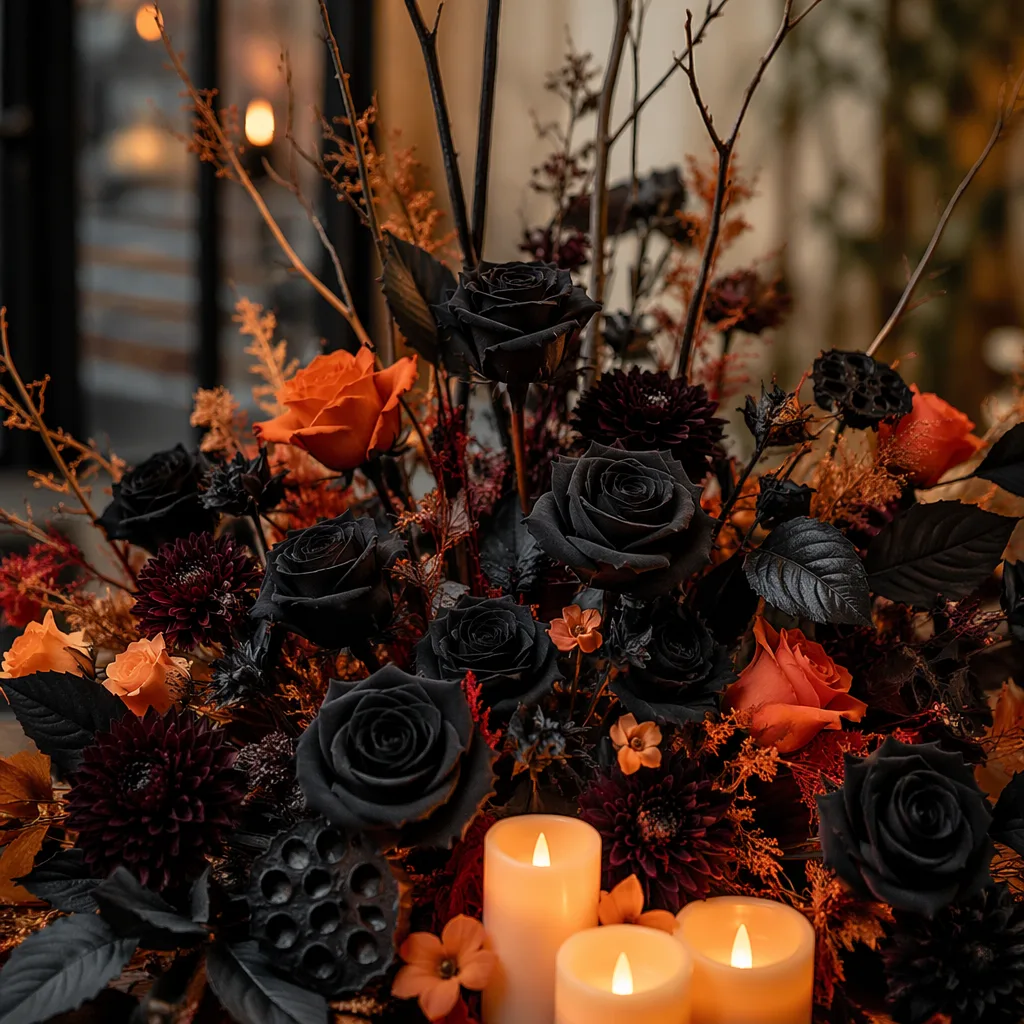 Hoa Halloween Đà Nẵng 2026: decor đỏ-cam-đen cho quán - hình 1