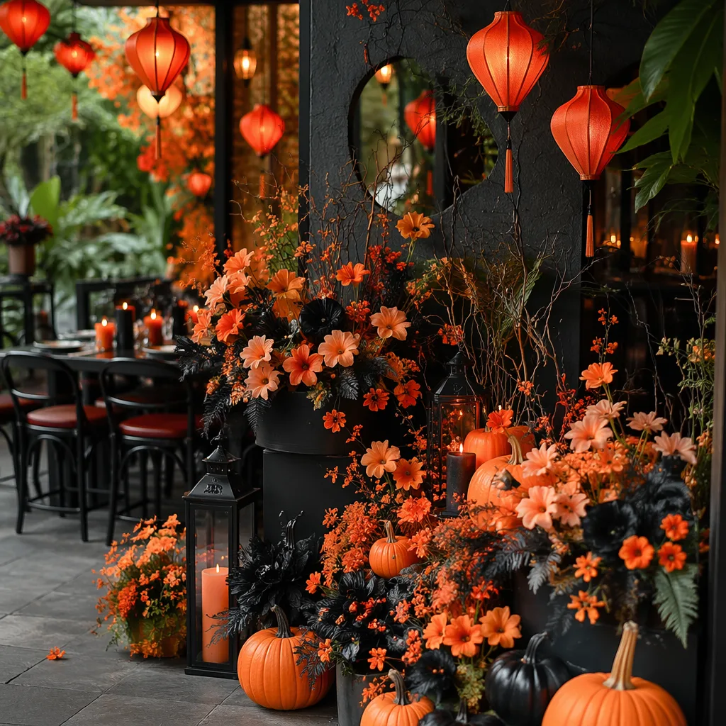 Hoa Halloween Đà Nẵng 2026: decor đỏ-cam-đen cho quán - hình 4