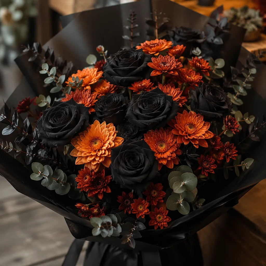 Hoa Halloween Đà Nẵng 31/10/2026: hồng đen, cúc cam - hình 1