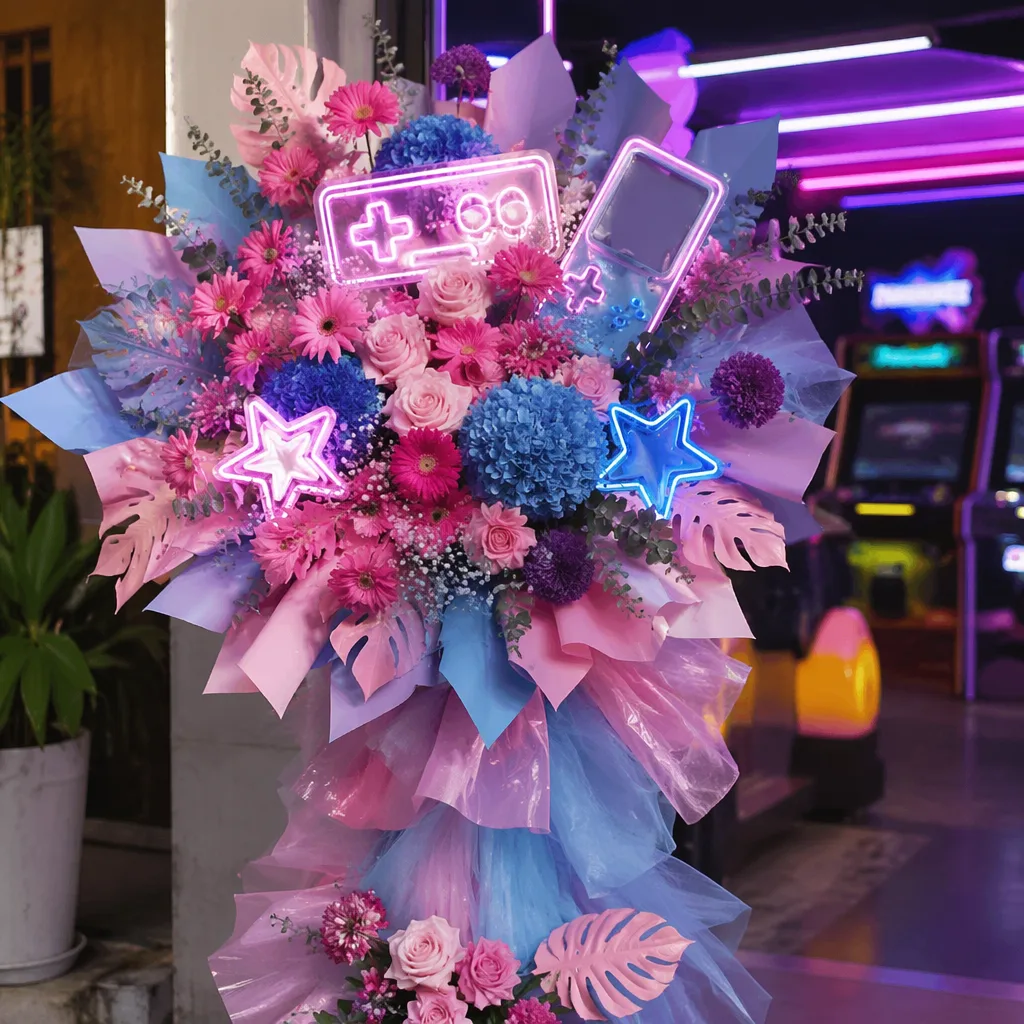 Hoa arcade khai trương Đà Nẵng: decor Y2K neon
