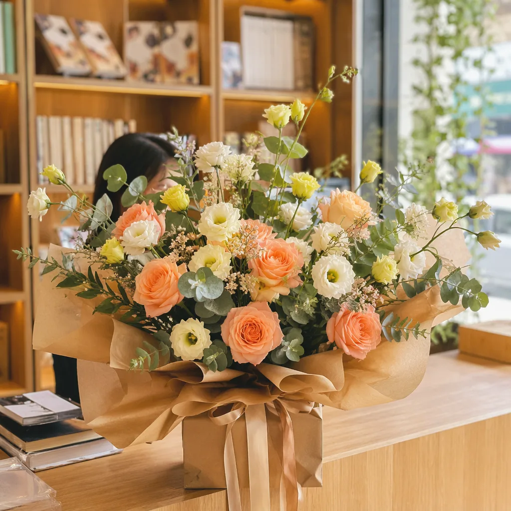 Hoa tiệm sách khai trương: decor bền tre cho bookstore Đà Nẵng - hình 1