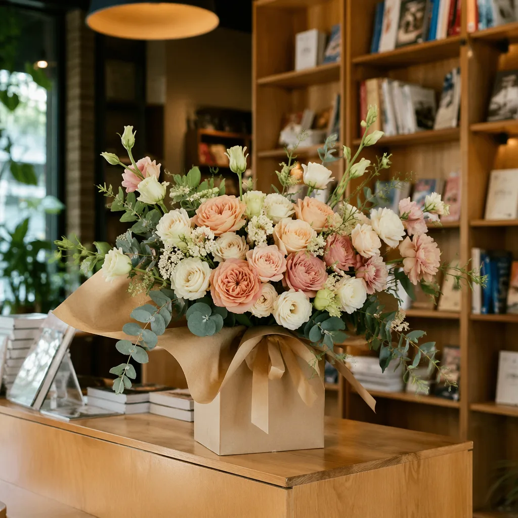 Hoa tiệm sách khai trương: decor bền tre cho bookstore Đà Nẵng - hình 3