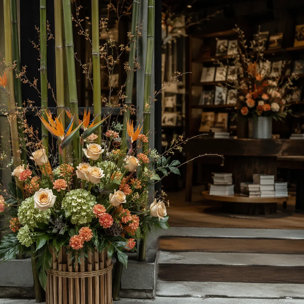 Hoa tiệm sách khai trương: decor bền tre cho bookstore Đà Nẵng