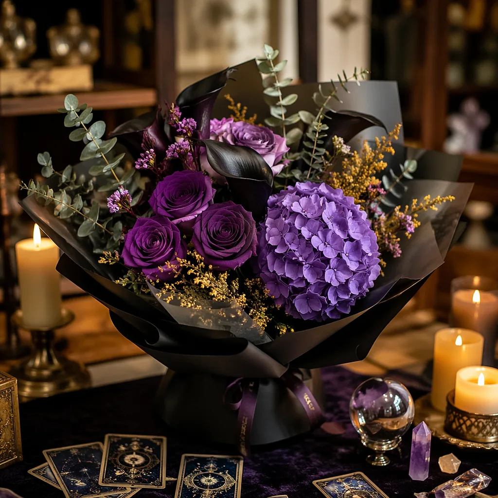 Hoa tarot khai trương Đà Nẵng: decor mystical tím đen vàng - hình 2