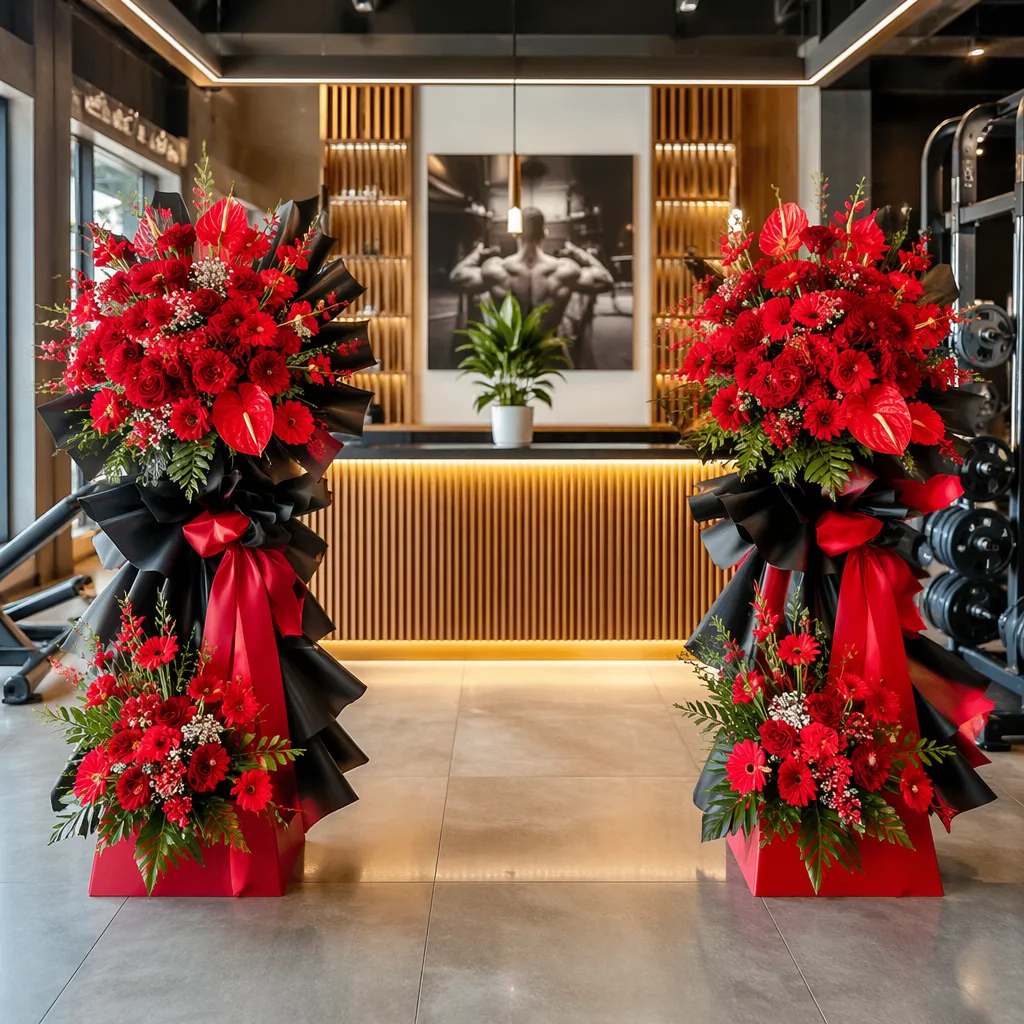 Hoa gym khai trương Đà Nẵng: decor thể thao tone đỏ - hình 2