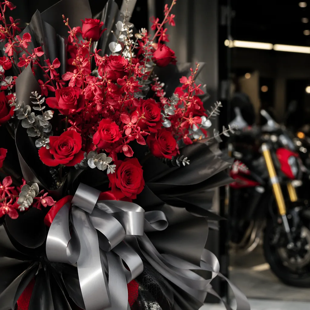 Hoa motorbike shop khai trương: decor đỏ đen máy móc - hình 1