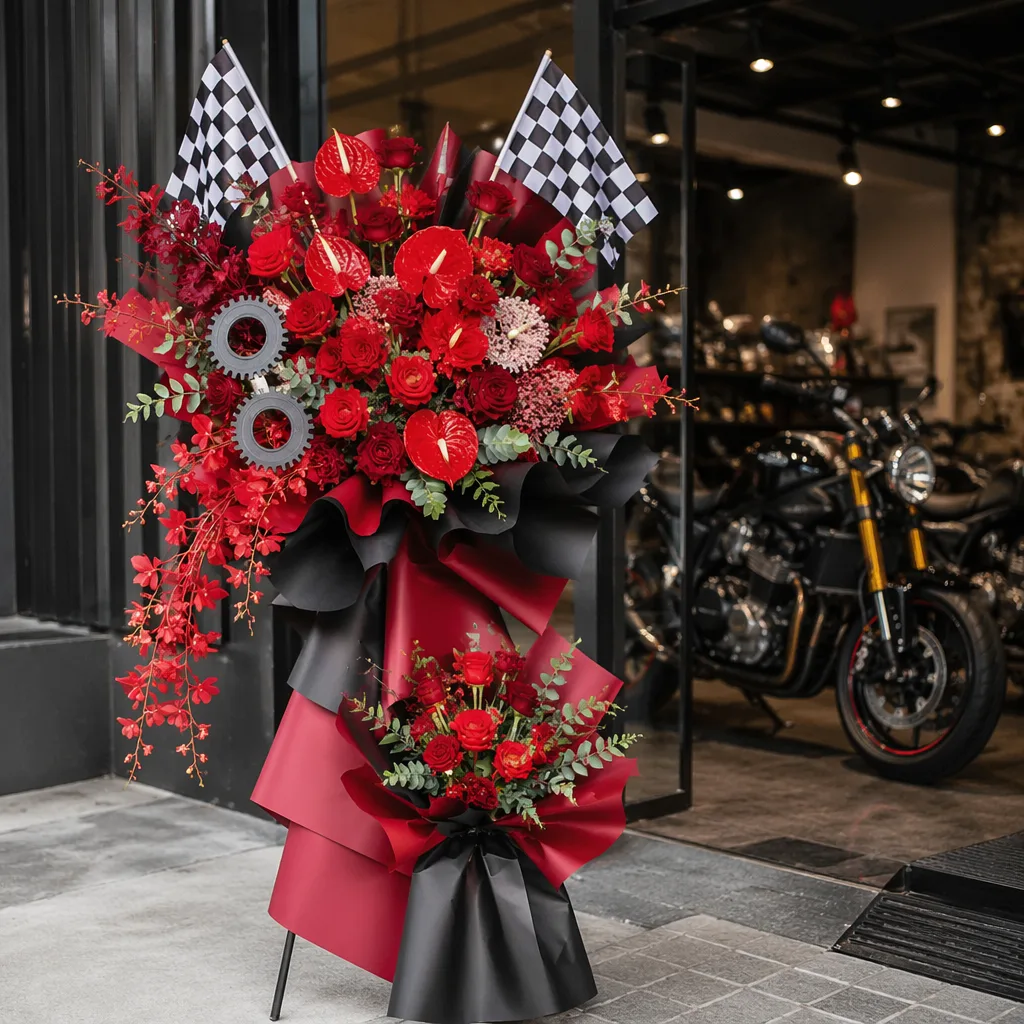 Hoa motorbike shop khai trương: decor đỏ đen máy móc