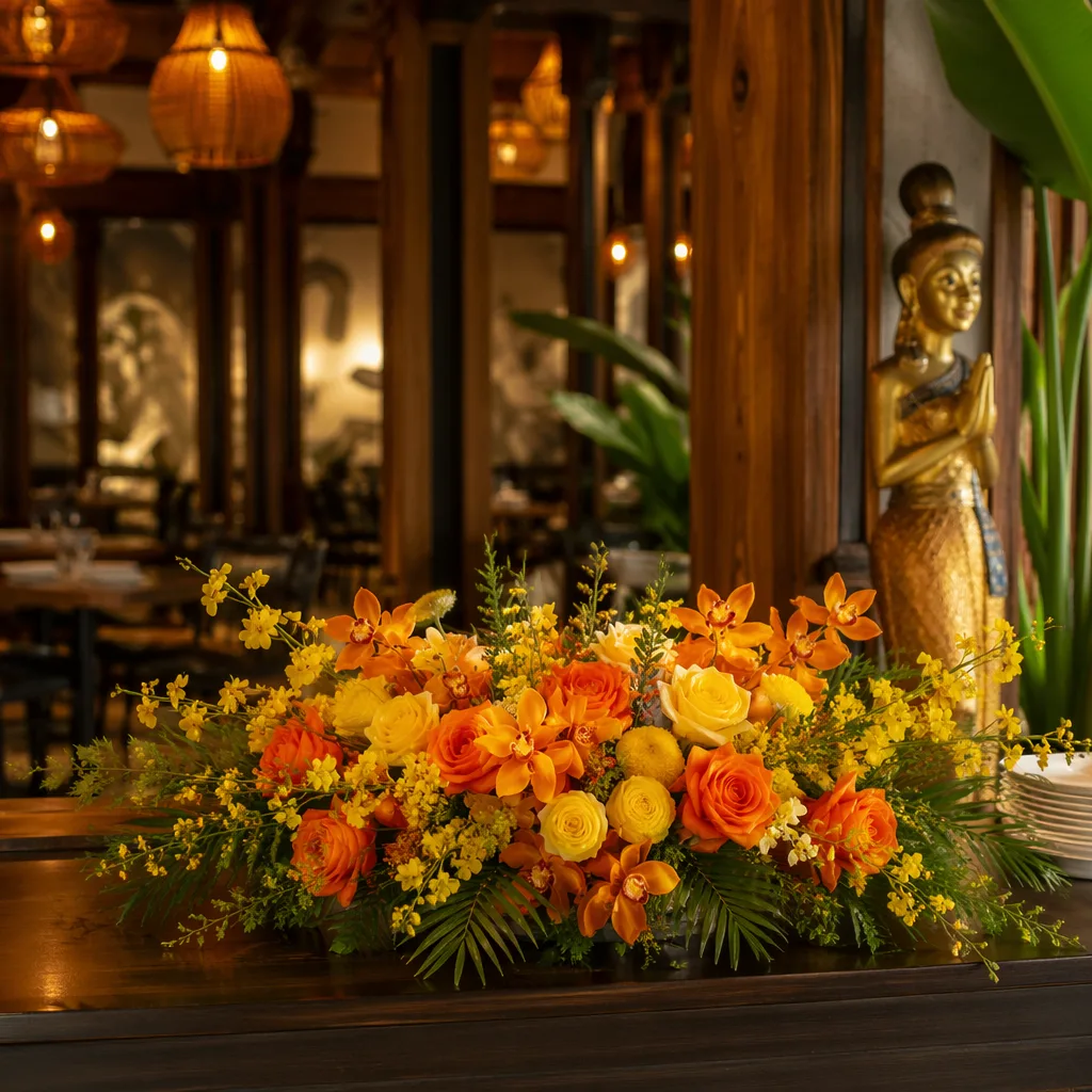 Hoa Thai restaurant khai trương Đà Nẵng decor vàng cam đỏ - hình 2
