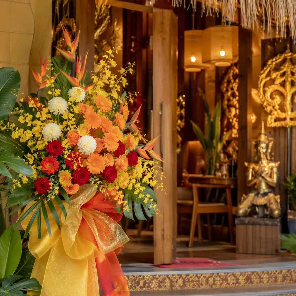 Hoa Thai restaurant khai trương Đà Nẵng decor vàng cam đỏ