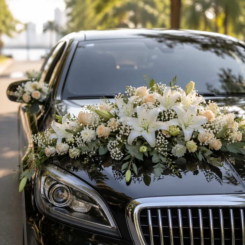 Hoa trang trí xe cưới Đà Nẵng cho limousine 2026