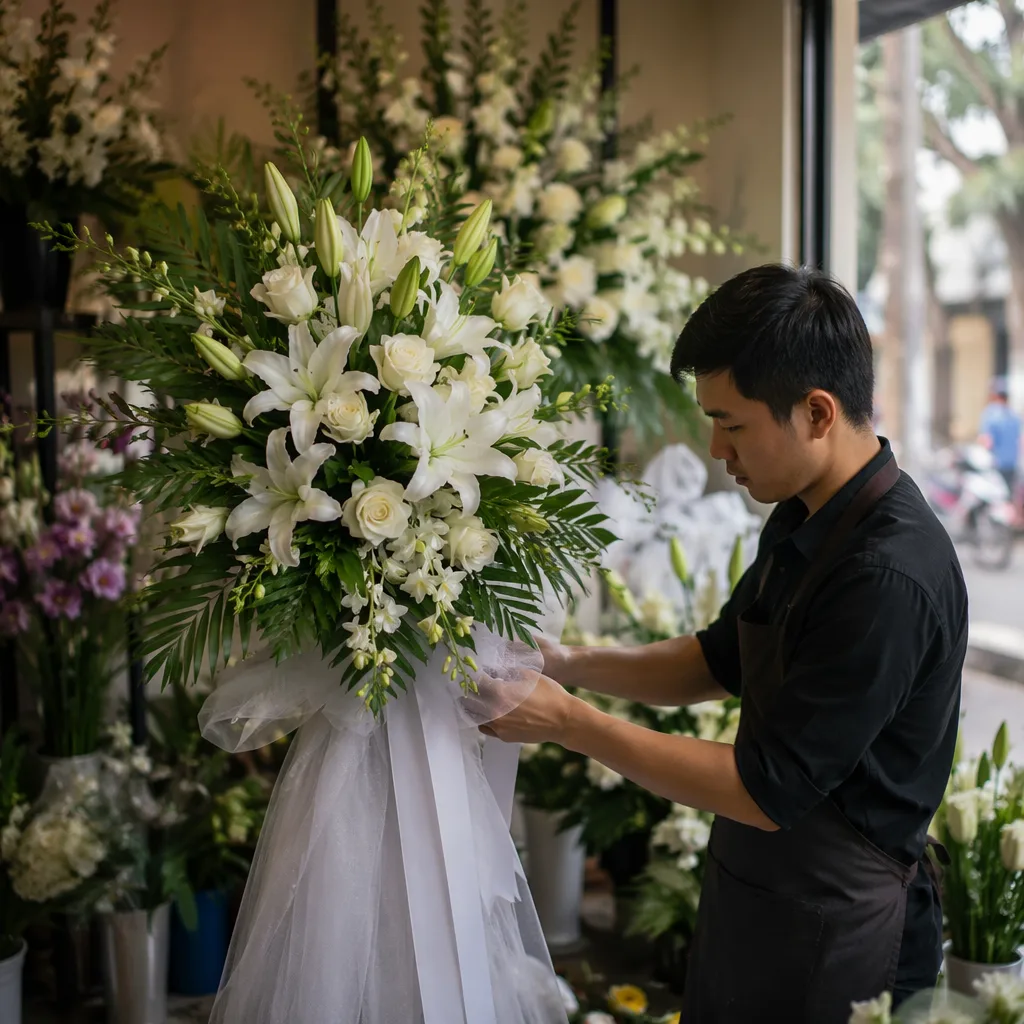 Hoa ly trắng tang lễ: ý nghĩa và cách chọn vòng hoa - hình 2