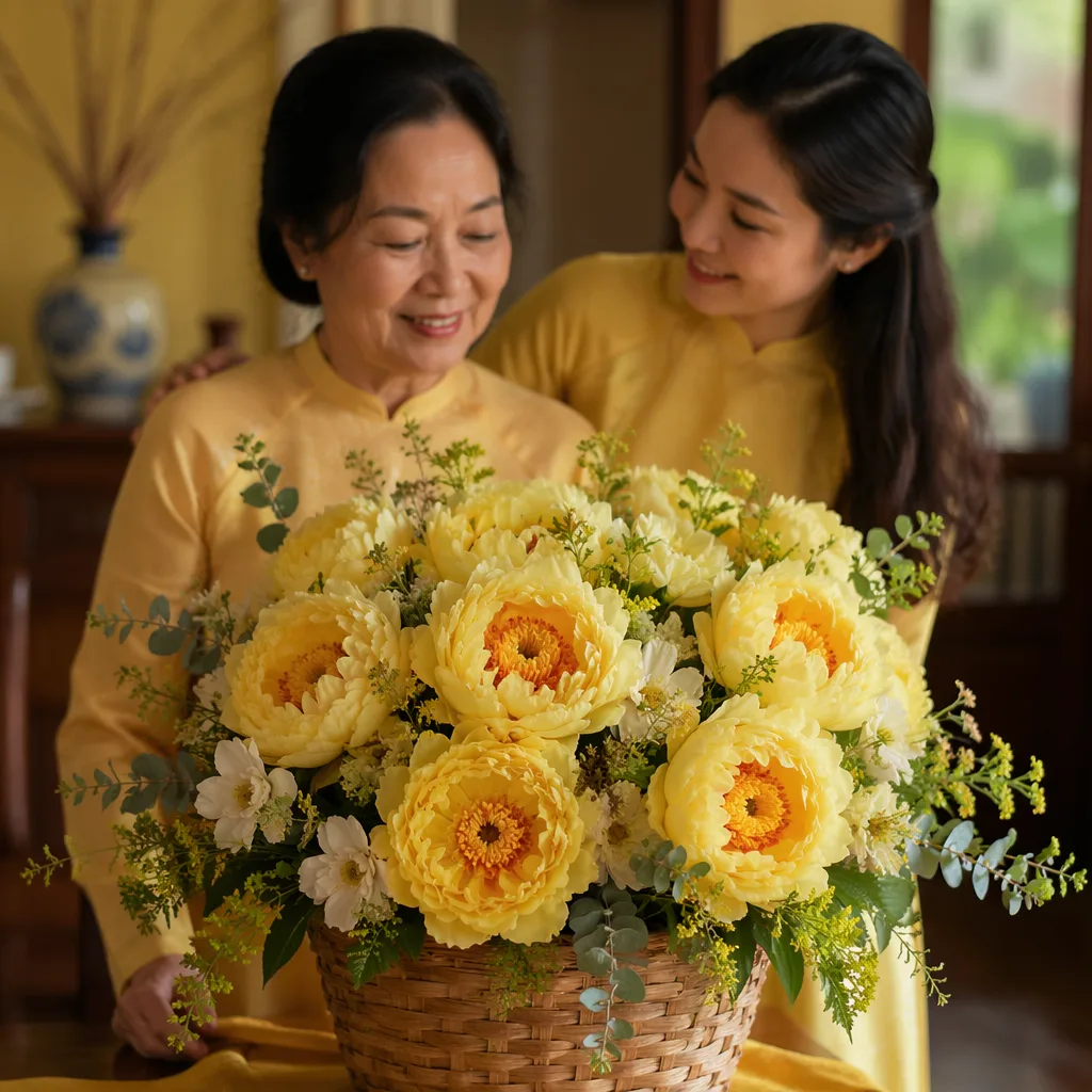 Mẫu đơn vàng tặng mẹ: phúc lộc an vui ngày thọ