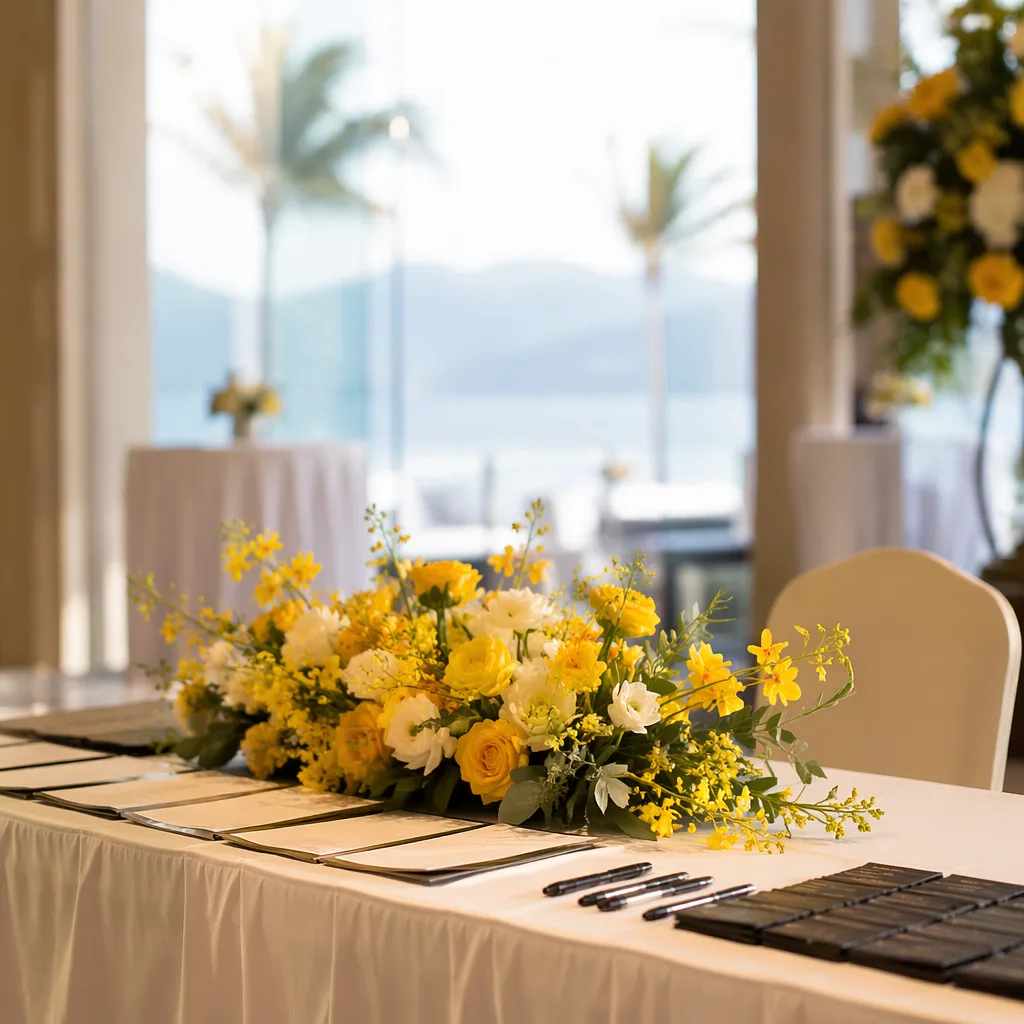 Hoa hội nghị MICE Đà Nẵng: sân khấu, banner, welcome table - hình 2