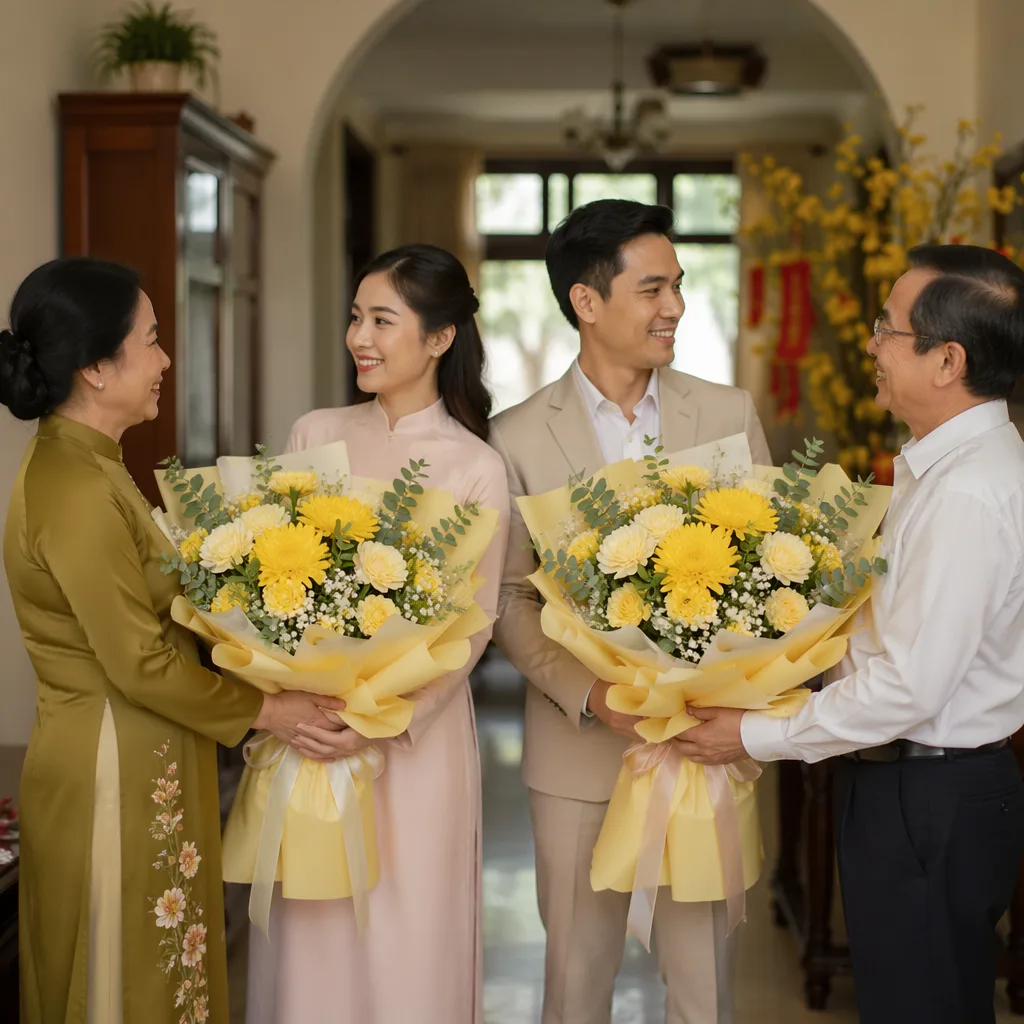 Hoa tặng cha mẹ chồng vợ: cân bằng hai bên nội ngoại