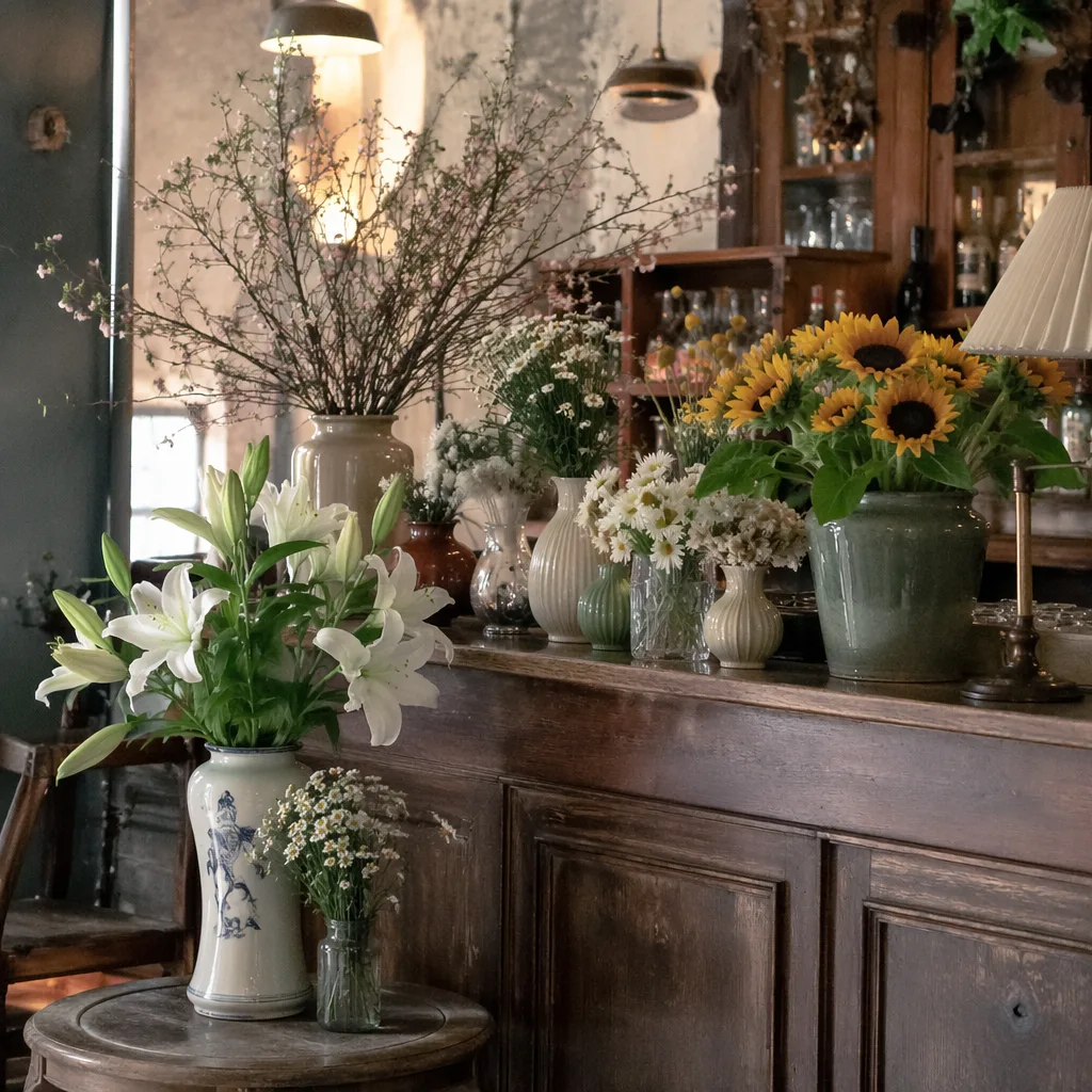 Hoa trang trí quán cafe phong cách vintage