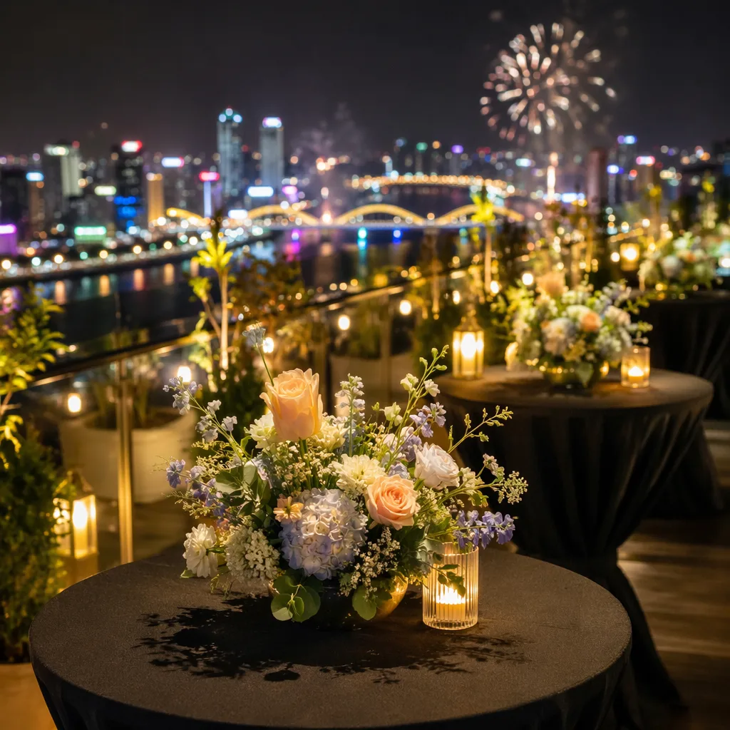 Hoa trang trí rooftop Đà Nẵng đầu tháng 7/2026