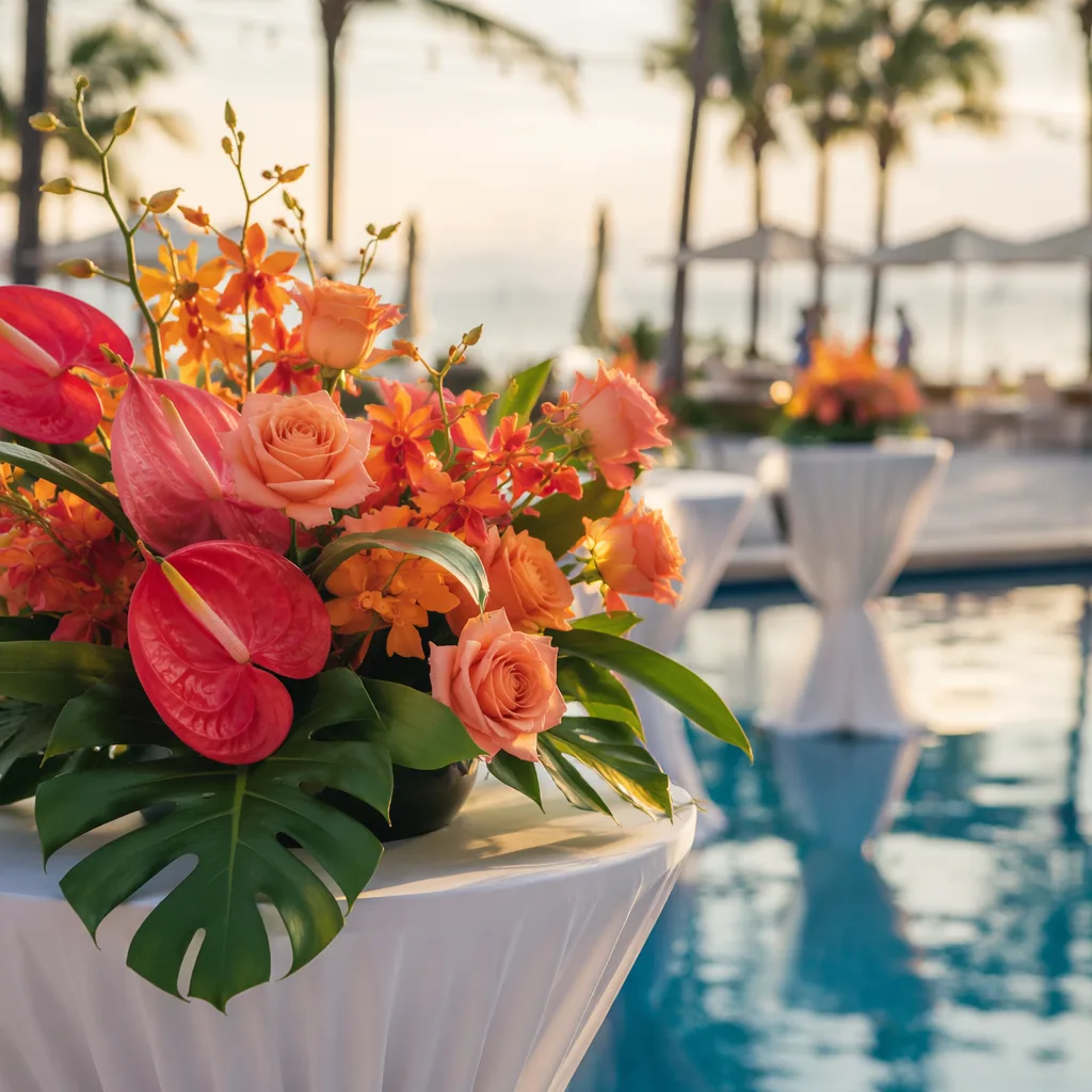 Hoa trang trí sunset party hồ bơi resort Đà Nẵng 2026 - hình 1